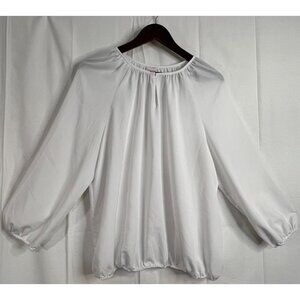 Chicos White Puff-Sleeve Elastic Hem Women Blouse Size 2(US L/12) Peasant Office